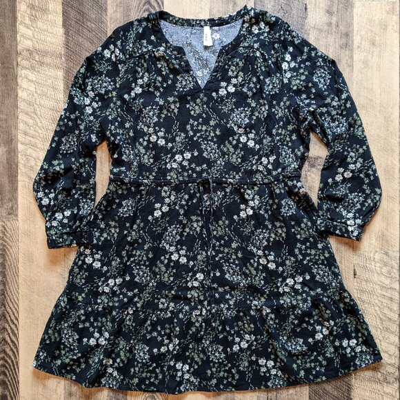 Pact Cafe Crepe Tiered Dress Black Floral Cotton XL - Picture 2 of 7